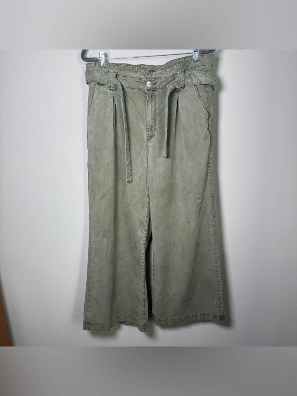 PAIGE | Harper Wide Leg High Rise Tie Belt Pants| Size 32 | Olive/Army Green